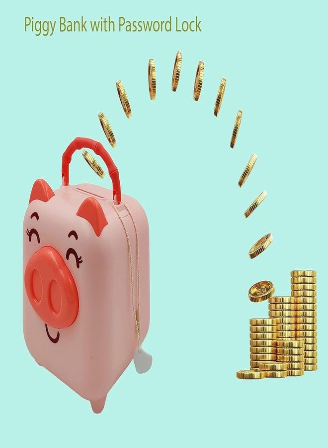 Crafty Cuddle Piggy Bank Pig Shape Coin Box, Money Saving Coin Bank with Key & Lock for Kids, Cartoon Money Bank Gulak for Money Bank for Kids Return Gifts for Kids (Pink) - Image 4